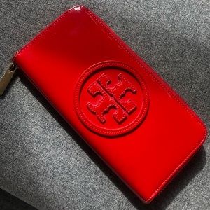 Tory Burch Red Patent Zip Continental Wallet